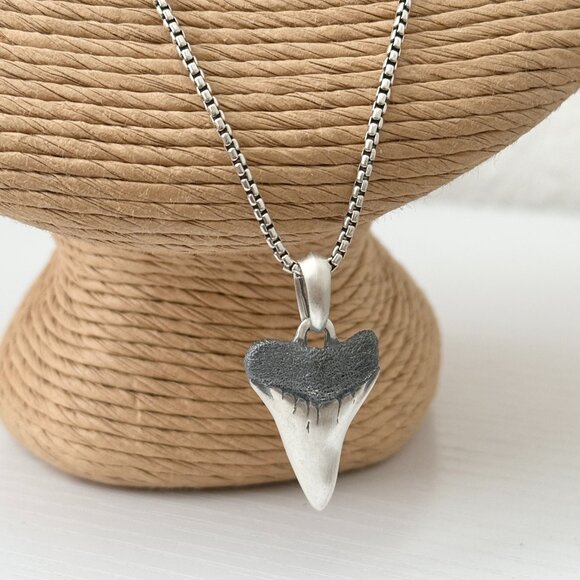 David Yurman Men's Shark Tooth Amulet with 25''-26" Box Chain in Sterling Silver - Picture 1 of 3